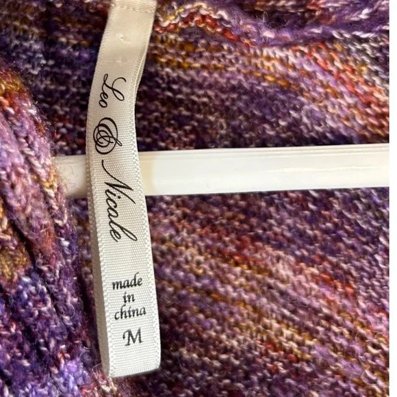 Leo & Nicole Striped Knit‎ Poncho Shawl Sweater Purple Multi Color Size M - Picture 2 of 6